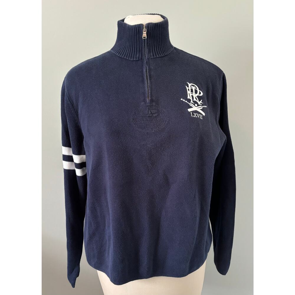 Polo Ralph Lauren Long Sleeve 100% Cotton Vintage Crest Sweater Large 1/4 Zip